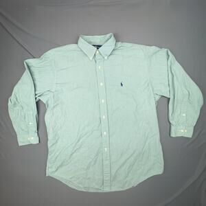 Ralph Lauren Yarmouth Large Green White Stripe Classic Button Down Shirt